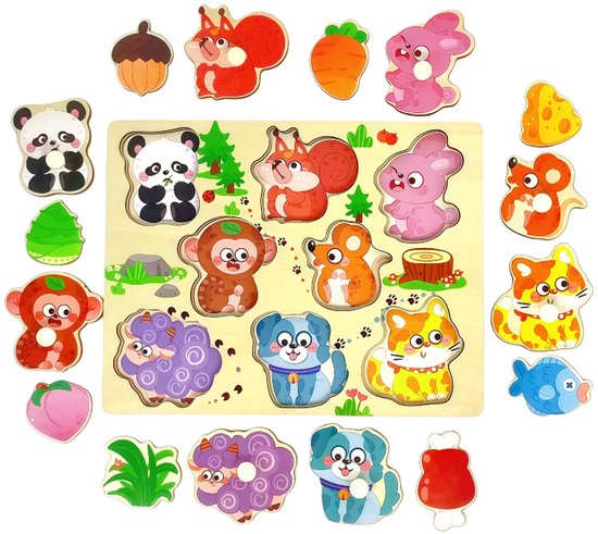 Dierenthema-Houten-Peg-Puzzelspeelgoed-voor-Peuters-Educatief-Montessori-Grijpplank-Puzzel-Vroeg-Leren-Houten-3D-Puzzelbord-voor-Kinderen van Merkloos