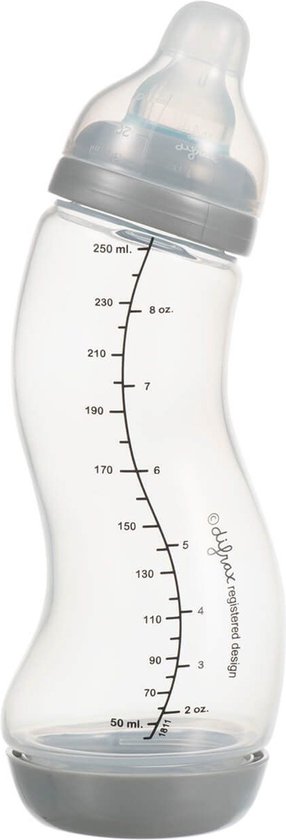 Difrax 1-2-3 Doseer Baby fles 250 ml Natural - S-Fles - Anti-Colic - Zilver - 1 stuk van Difrax
