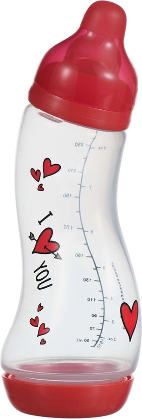 Difrax Baby fles 250 ml Natural - S-Fles - Anti-Colic - I Love You/Rood - 1 stuk van Difrax