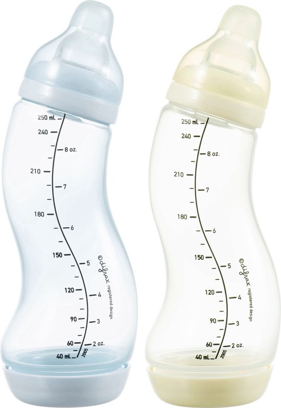 Difrax Baby fles 250 ml Natural - S-Fles - Anti-Colic -Lichtblauw/Crèmewit - Duopack van Difrax