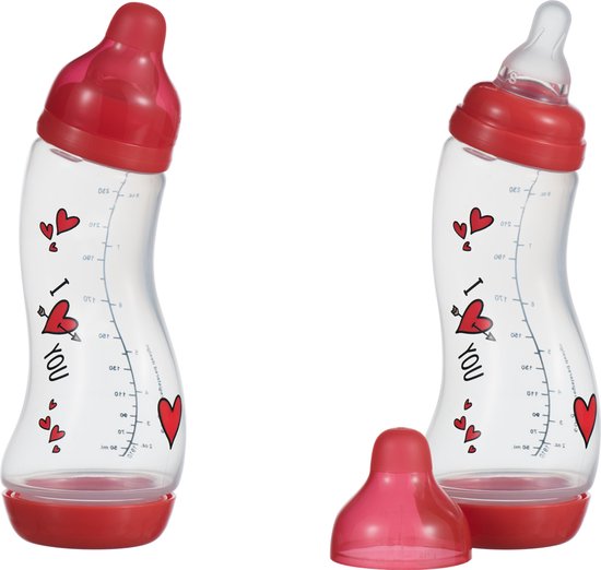 Difrax Babyfles 250 ml Natural - S-fles - Anti-Colic - I Love You - 2 stuks van Difrax