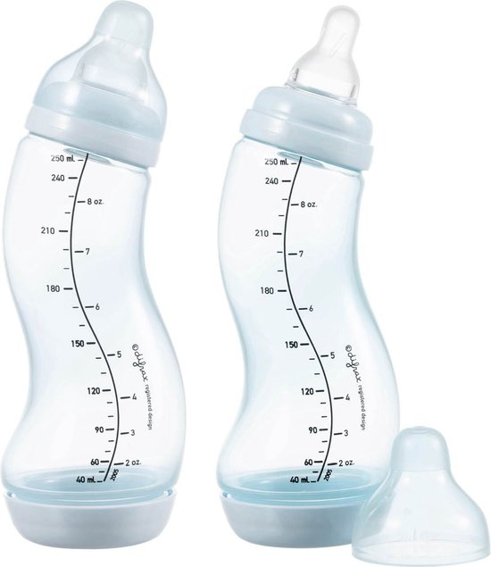 Difrax Babyfles 250 ml Natural - S-fles - Anti-Colic - Lichtblauw- 2 stuks van Merkloos