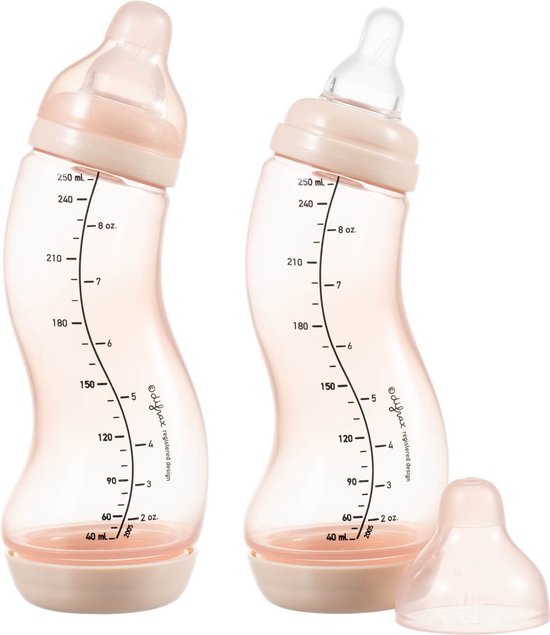 Difrax Babyfles 250 ml Natural - S-fles - Anti-Colic - Lichtroze - 2 stuks van Difrax