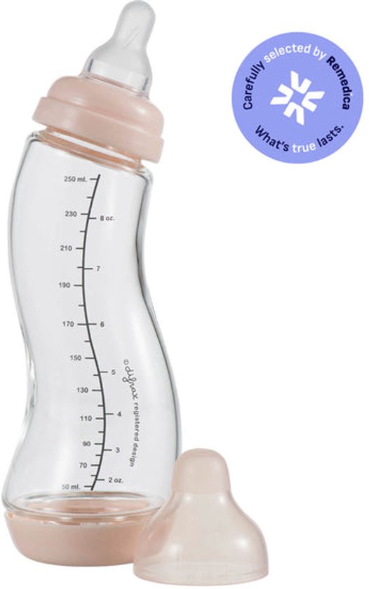 Difrax Babyfles Natural Glas - 250 ml - Lichtroze - 1 Stuk - S-fles - Anti Koliek