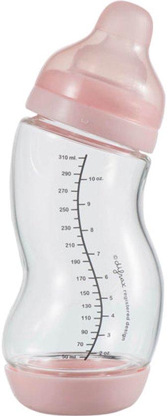 Difrax Babyfles Natural Glas - 310 ml - Roze - 1 Stuk - S-fles - Anti Koliek