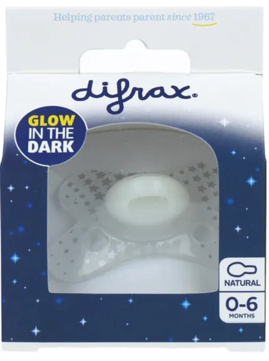 Difrax Fopspeen Natural 0+ mnd Glow In The Dark - 2 x - Voordeelverpakking van Difrax
