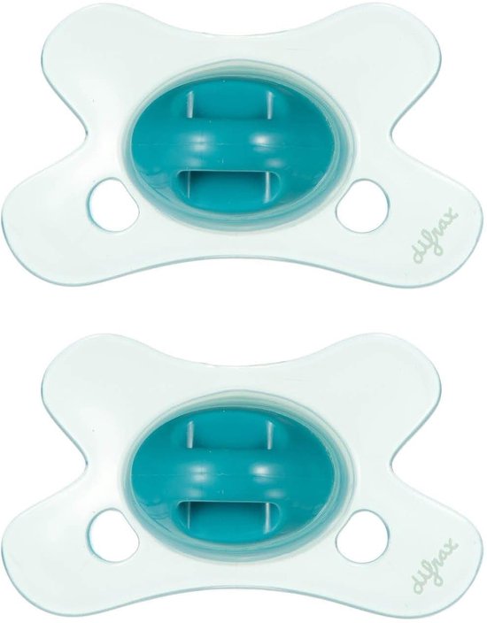 Difrax Fopspeen Natural - 0 tot 6 Maanden - Turquoise - 2 Stuks