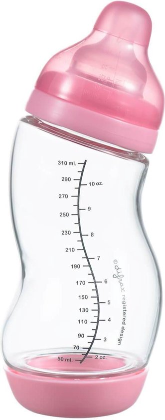 Difrax Glazen Baby fles 310 ml Wide - S-Fles - Anti-Colic - Roze - 1 stuk van Difrax