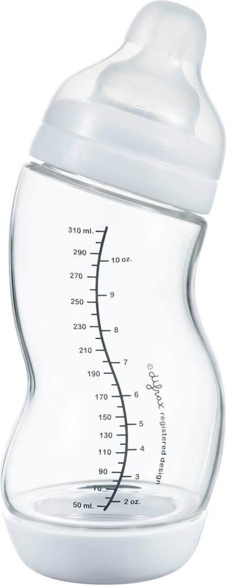 Difrax Glazen Baby fles 310 ml Wide - S-Fles - Anti-Colic - Wit- 1 stuk van Difrax