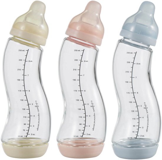 Difrax glazen s-fles natural - kleurassorti - anti-koliek - S fles - 250ml 1 stuk van Difrax