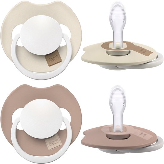 Difrax LOVI Dynamische Fopspeen - 0 tot 6 Maanden - Glow in the Dark, Beige & Lichtbruin - Hoogwaardig Siliconen, Smaak- en geurvrij van Difrax