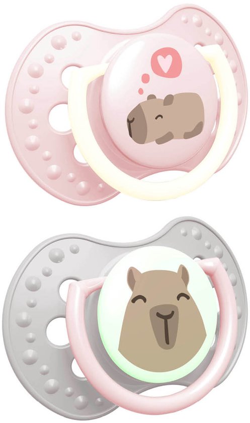 Difrax LOVI Dynamische Fopspeen - 6 tot 18 Maanden - Capibara - Roze & Grijs - 2 Stuks van Difrax