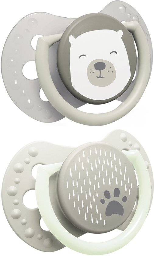 Difrax LOVI – Dynamische Fopspeen Buddy Bear – Newborn 0 tot 2 maanden – Grijs – Duo Pack van Difrax