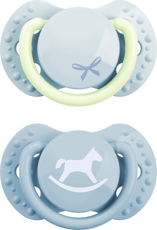 Difrax LOVI Dynamische Fopspeen - Newborn - Lichtblauw & Glow in the dark - 2 Stuks van Merkloos
