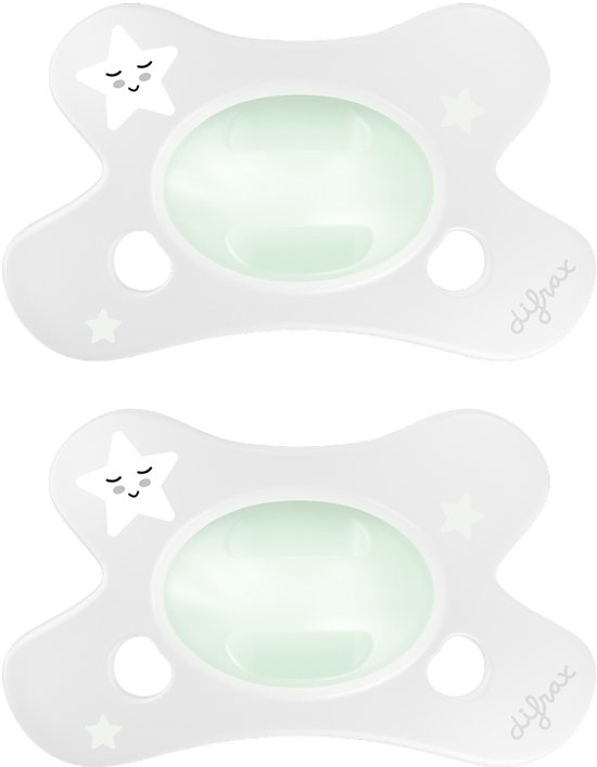 Difrax - Natural Fopspeen - 0 tot 6 Maanden - Glow in the Dark Speen - 2 st. van Difrax