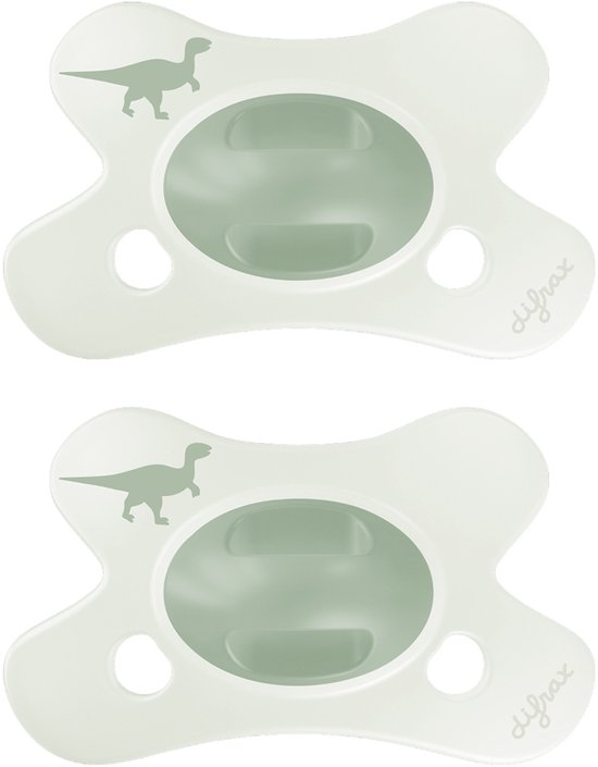 Difrax Natural Fopspeen - 0 tot 6 Maanden - Groen met Dinoprintje van Difrax