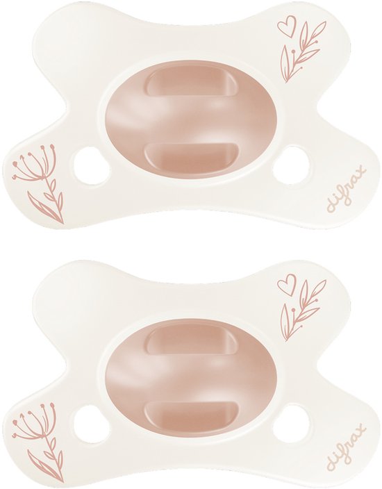 Difrax Natural Fopspeen - 0 tot 6 Maanden - Roze met hartjesprint van Difrax