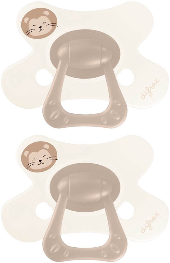 Difrax Natural Fopspeen - 12+ Maanden - Bruin met Leeuwenprint van Difrax