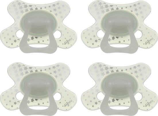Difrax Natural Fopspeen 12+ Maanden - Glow in the dark - 4 Stuks, Siliconen Speen, Gemakkelijk te Accepteren van Difrax