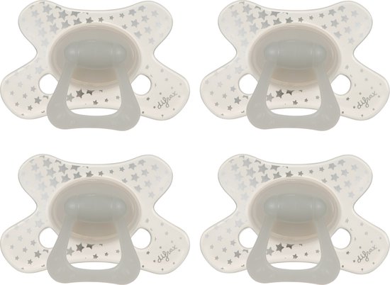 Difrax Natural Fopspeen 6+ Maanden - Glow in the dark - 4 Stuks, Siliconen Speen, Gemakkelijk te Accepteren van Difrax