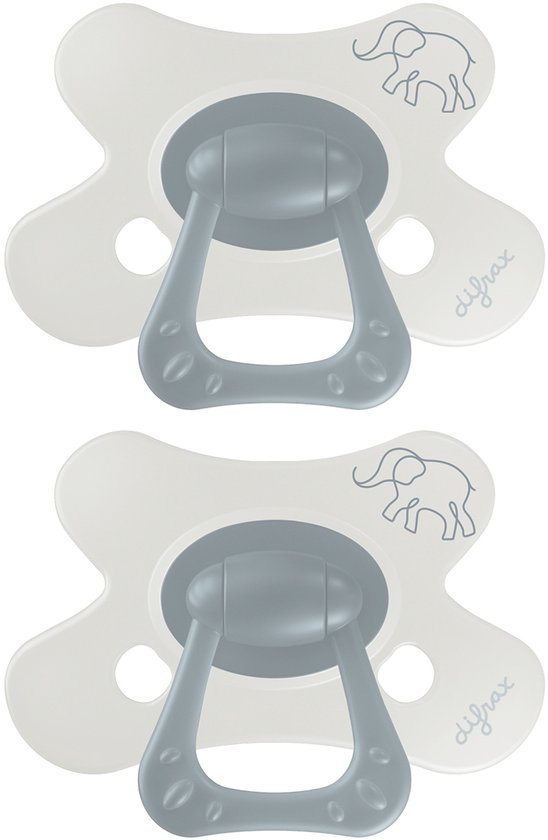 Difrax Natural Fopspeen - 6 tot 12 Maanden - Olifant - Grijs Olifantenprint - 2 Stuks van Merkloos