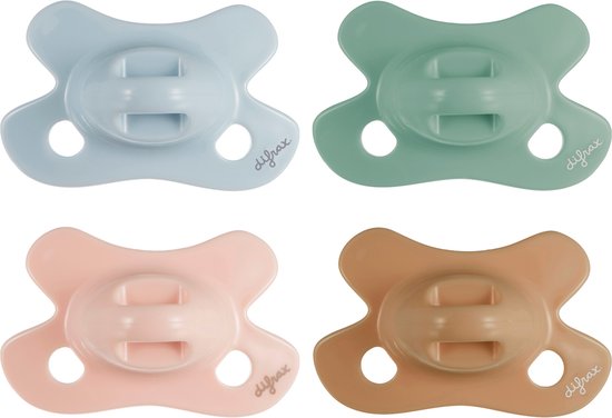 Difrax - Natural Fopspeen - Newborn - Lichtblauw/Bruin/Lichtroze/Lichtgroen Spenen - 4 st. van Difrax