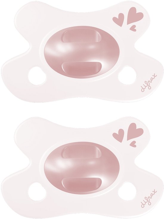 Difrax Natural Fopspeen - Newborn - Lichtroze met hartjesprint van Difrax