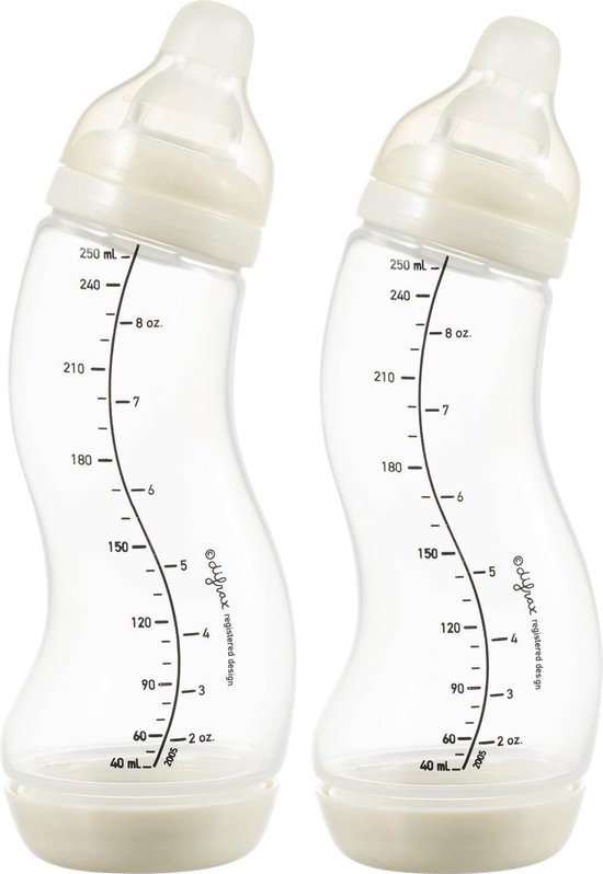Difrax Natural S-babyfles - 250 ml - Anti Koliek - Creme - 2 Stuk