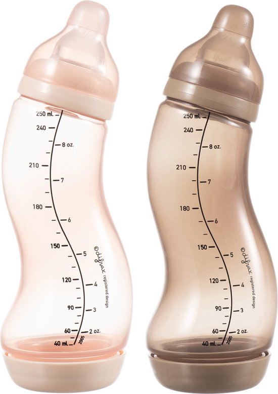 Difrax Natural S-babyfles - 250 ml - Anti Koliek - Roze & Bruin - 1 Stuk