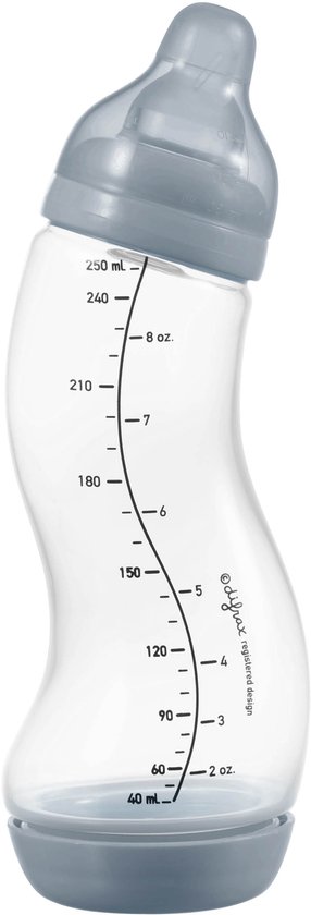 Difrax Natural S-Babyfles - 250 ml - Grijs - Anti Colic van Merkloos