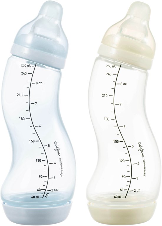 Difrax Natural S-Babyfles - 250 ml - IJsblauw/Crème - 2 Stuks - Anti Colic van Difrax
