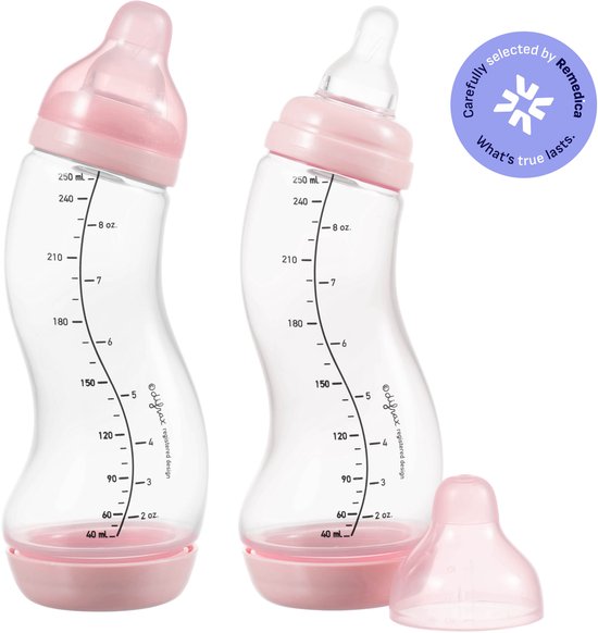 Difrax Natural S-Babyfles - 250 ml - Roze - Anti Colic - 2 Stuks van Merkloos