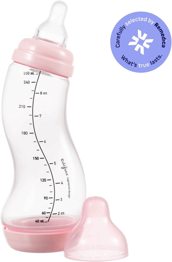 Difrax Natural S-Babyfles - 250 ml - Roze - Anti Colic van Merkloos