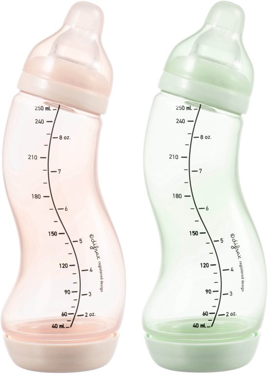 Difrax Natural S-Babyfles - 250 ml - Roze/Lichtgroen - 2 Stuks - Anti Colic van Merkloos