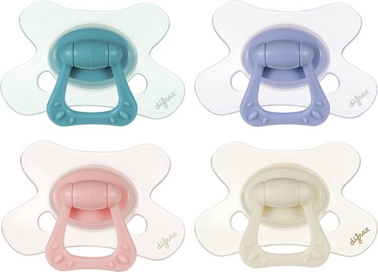 Difrax - Natural Speen - 12+ Maanden - Printjes - Groen/Paars/Lichtroze/Beige- 4 stuks van Difrax