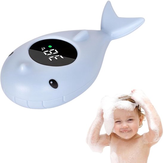 Digitale badthermometer, digitale waterthermometer, babybadthermometer, met LED-indicator, waterdicht en nauwkeurige temperatuurmeting, blauw. van Merkloos