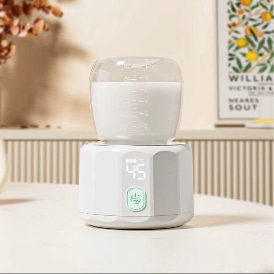 Digitale Mobiele Flessenwarmer – Snelle Draagbare Verwarming – 4 Temperatuurinstellingen – Oplaadbaar via USB – 5 Adapters – voor Thuis, Reizen, Auto – Lichtgewicht
