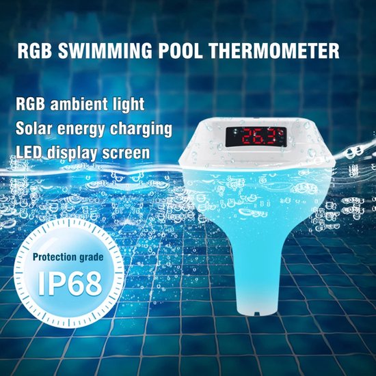 Digitale Zwembadthermometer op Zonne-energie – Waterdichte Temperatuurmeter met LED Display, Kinderslot & Draadloze Sensor – Voor Zwembad, Jacuzzi & Spa van Merkloos