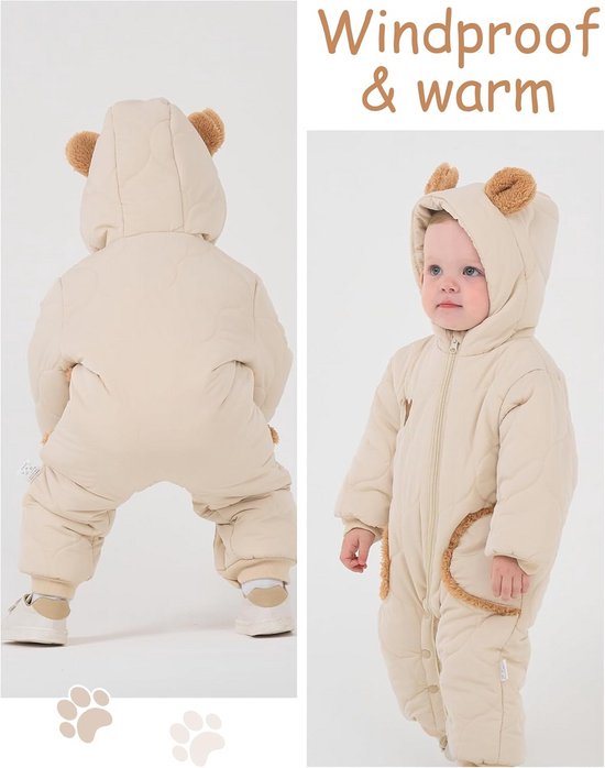 Dikke Babykleding Winter Jumpsuit met Capuchon en Ritssluiting voor Pasgeborenen