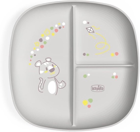 Dinerborden met vakken - Kinderbord voor baby - Zelfstandig eten - 3 aparte vakken - 24 x 21 cm - Grijs
