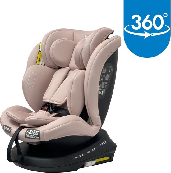 Ding Aiden Autostoel - Roze - 360° Draaibare Isofix Autostoel - i-Size - Vanaf 40 tot 150cm - 0 tot 12 jaar