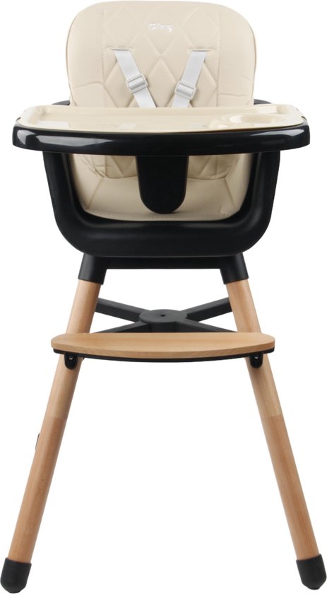 Ding Daily Houten Kinderstoel - Beige - 6 maanden tot 3 jaar - Tot 20 kg - Hoge en Lage Kinderstoel - Incl. eetblad en veiligheidsgordel van DING.