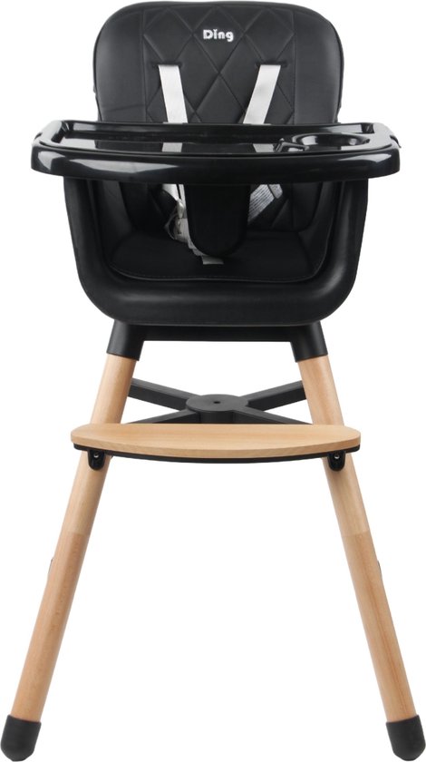Ding Daily Houten Kinderstoel - Zwart - 6 maanden tot 3 jaar - Tot 20 kg - Hoge en Lage Kinderstoel - Incl. eetblad en veiligheidsgordel van Ding Daily