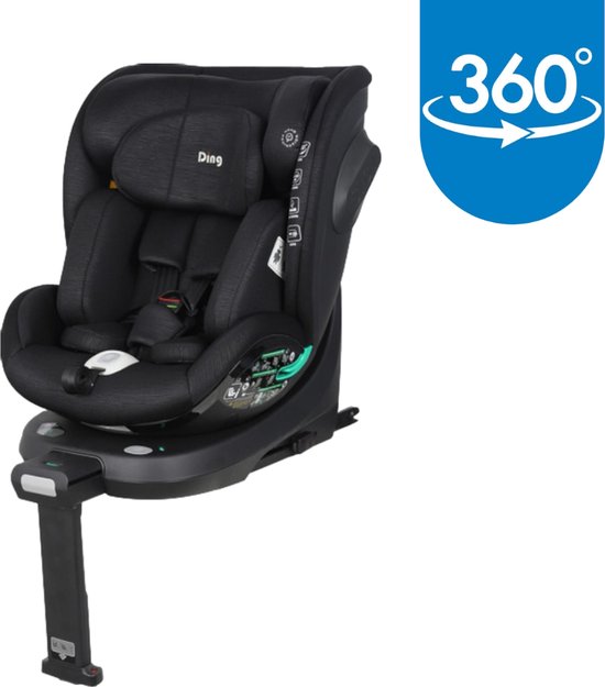 Ding Fynn Autostoel - Zwart - 360° Draaibare Isofix Autostoel - i-Size - Vanaf 40 tot 150cm - 0 tot 12 jaar van Merkloos