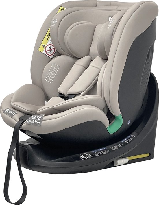 Ding Mae Autostoel - Beige - 360° Draaibare Isofix Autostoel - i-Size - Vanaf 40 tot 150cm - 0 tot 12 jaar