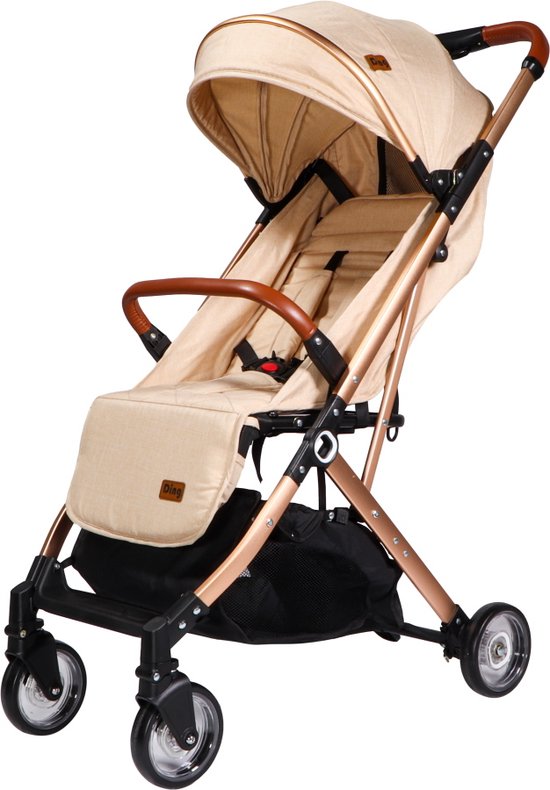 Ding Vivo Wandelwagen - Beige/Rose - Inklapbare buggy - Inclusief boodschappenmandje en zonnekap van DING.