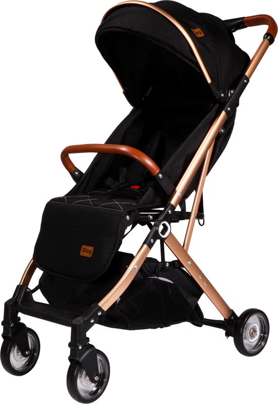 Ding Vivo Wandelwagen - Zwart/Rose - Inklapbare buggy - Inclusief boodschappenmandje en zonnekap van DING.