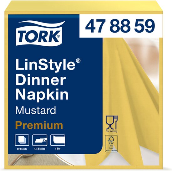 Dinnerservetten Tork LinStyle® 1/4-vouw 1-laags 50st mosterdgeel 478882 van $