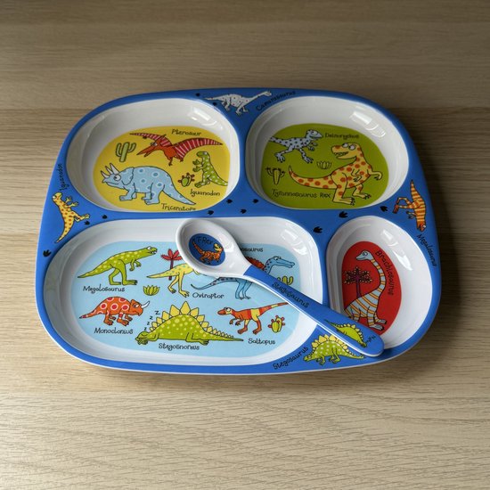 Dino Dinosaurussen kinder melamine servies (vakjesbord met lepel) - Tyrrell Katz van Dino.