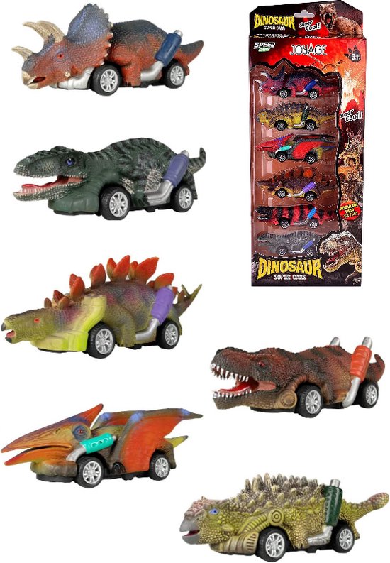 Dinosaurus auto speelgoed jongens - 6 stuks – Zelfrijdend - Jurassic Speelgoed autos jongens - Dinosaurussen speelfiguren - Dino speelgoed auto – Dinosaurussen speelgoed auto 2 jaar - Auto speelgoed jongens 2 jaar - Dinosaurus speelgoed jongen 3 jaar van Vicloon